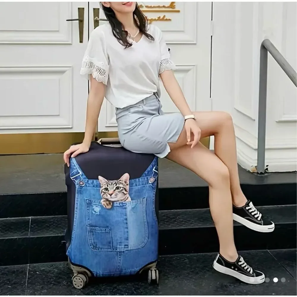 NWT Gorgeous Cat in Denim Overall Sz XL 29”-32” Suitcase Luggage Elastic Cover